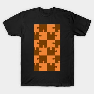 Cute Vintage Orange & Chocolate Brown Puzzle Pattern T-Shirt